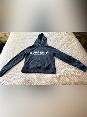 Burberry London England Black Pullover Hoodie with White Logo Size XS